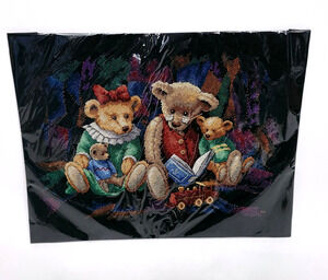 Handmade Cross Stitch Teddy Bear Family Toys Needlework Folk Art Unframed